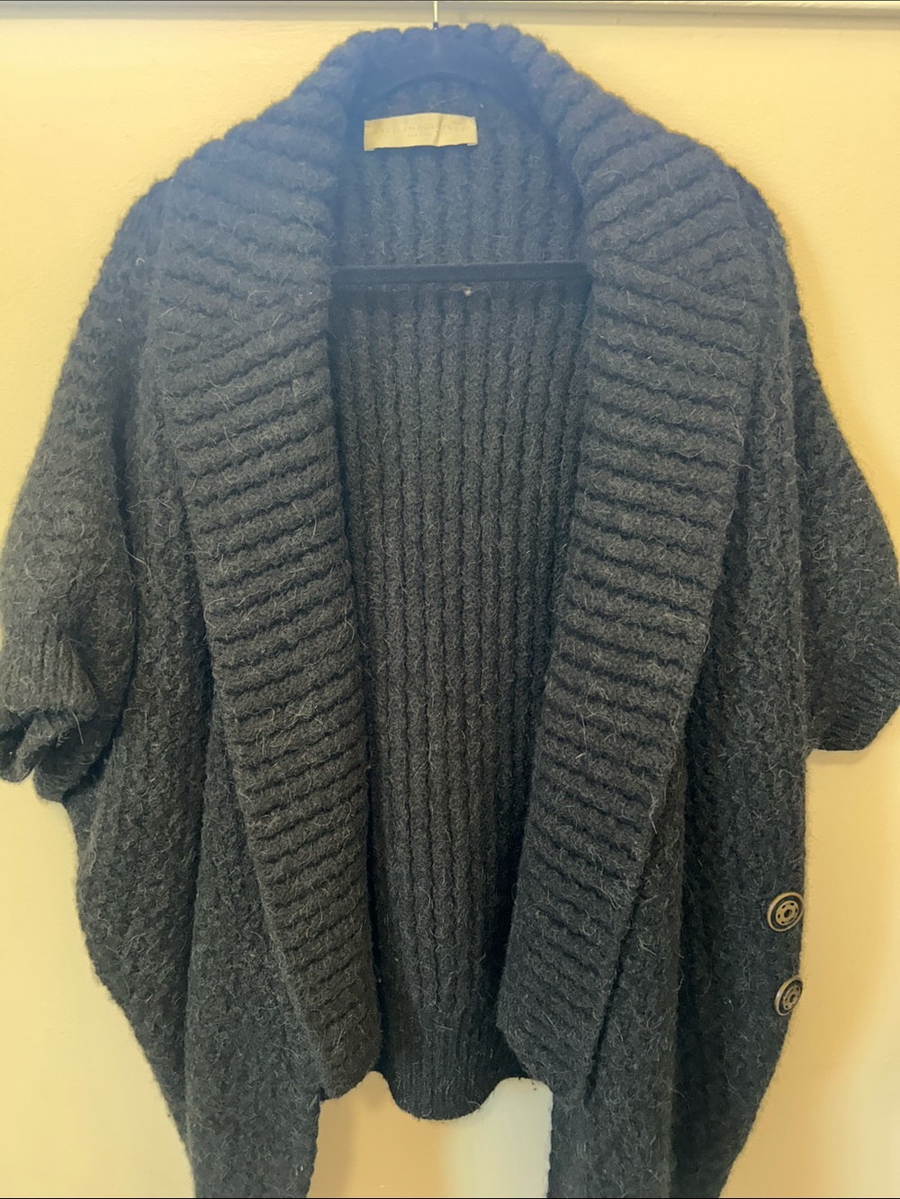 Stella McCartney Cozy Chunky Shawl Collar WOOL Short-Sleeve Sweater - Black